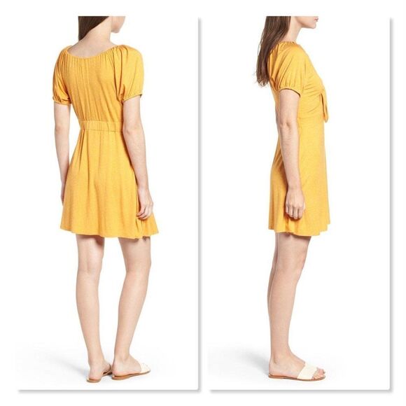 Love, Fire: Keyhole Front-Tie Polkadot Skater Dress size Large In Yellow - NEW - Picture 2 of 14